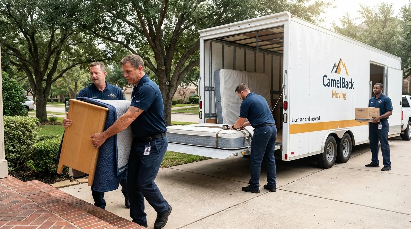 Crew loading residential truck for cross-state move from Breese, IL