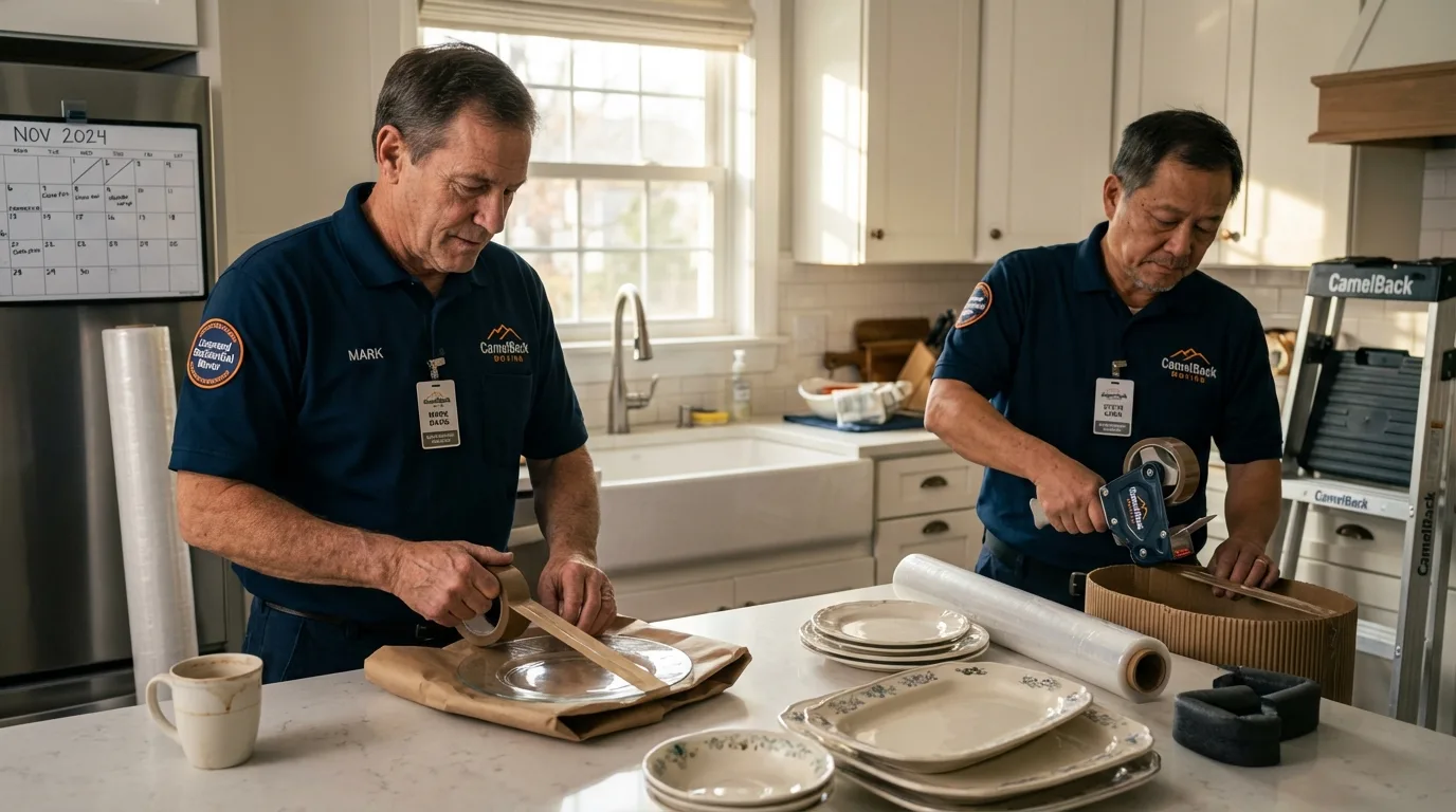 Professional crew packing kitchen dishware in Breese, IL